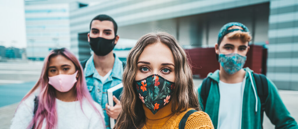 Group of students wearing cloth face masks.